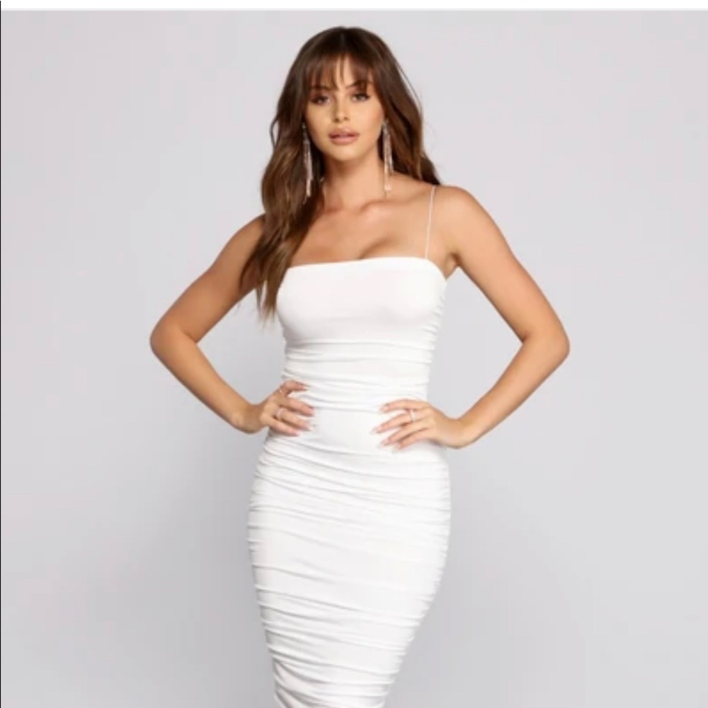 SHOWSTOPPER RUCHED MIDI DRESS